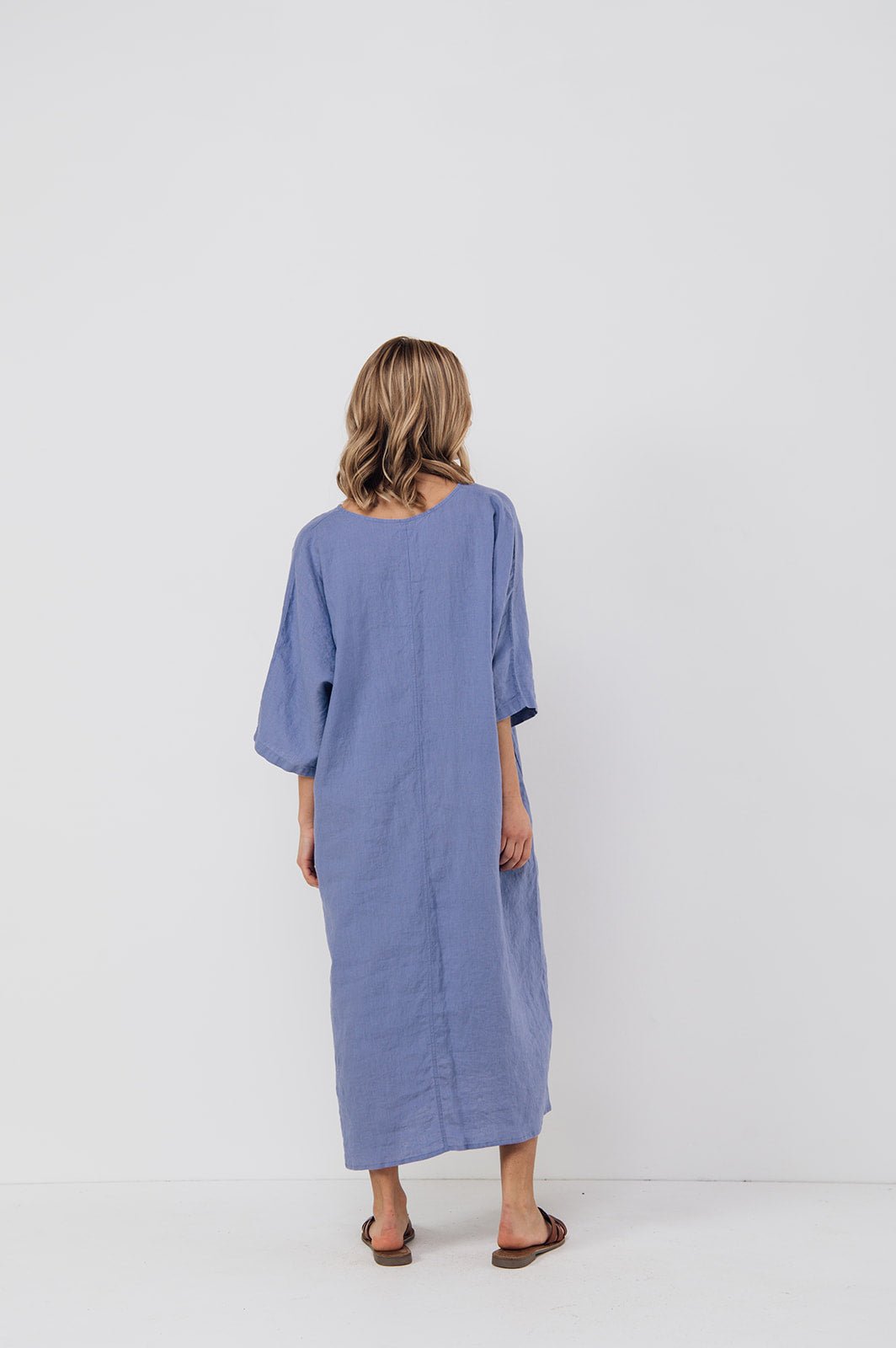 EVA kaftan dress with belt cream - MOO Linen Shop