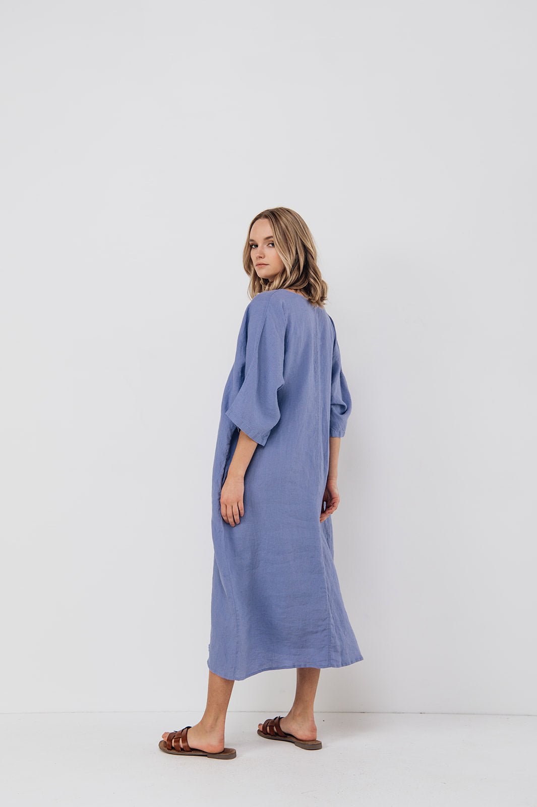 EVA kaftan dress with belt cream - MOO Linen Shop