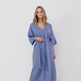 EVA kaftan dress with belt cream - MOO Linen Shop