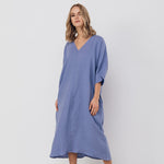 EVA kaftan dress with belt cream - MOO Linen Shop