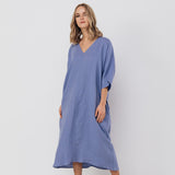 EVA kaftan dress with belt cream - MOO Linen Shop