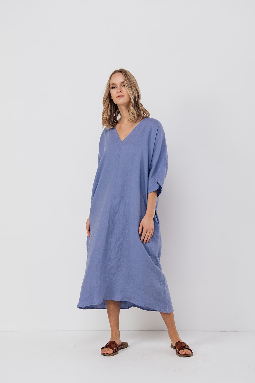 EVA kaftan dress with belt cream - MOO Linen Shop