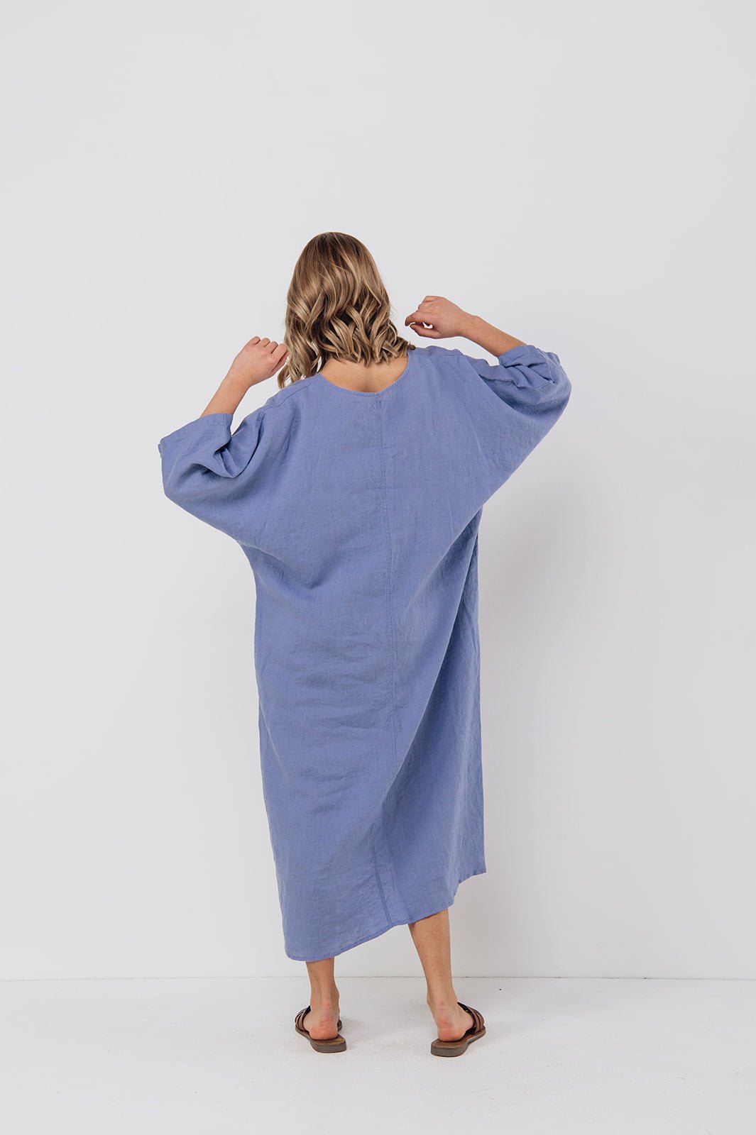 EVA kaftan dress with belt cream - MOO Linen Shop