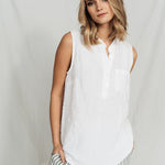 FREIDA sleeveless polo shirt white - MOO Linen Shop