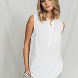 FREIDA sleeveless polo shirt white - MOO Linen Shop