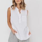 FREIDA sleeveless polo shirt white - MOO Linen Shop