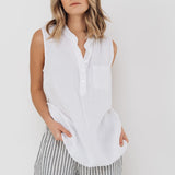 FREIDA sleeveless polo shirt white - MOO Linen Shop