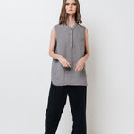 FREIDA sleeveless polo shirt white - MOO Linen Shop