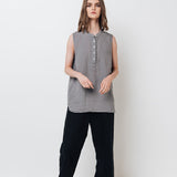 FREIDA sleeveless polo shirt white - MOO Linen Shop