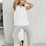 FREIDA sleeveless polo shirt white - MOO Linen Shop