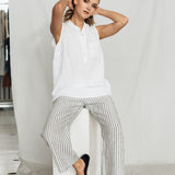 FREIDA sleeveless polo shirt white - MOO Linen Shop