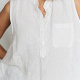 FREIDA sleeveless polo shirt white - MOO Linen Shop