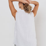 FREIDA sleeveless polo shirt white - MOO Linen Shop