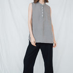 FREIDA sleeveless polo shirt white - MOO Linen Shop