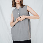 FREIDA sleeveless polo shirt white - MOO Linen Shop