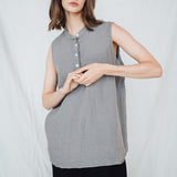 FREIDA sleeveless polo shirt white - MOO Linen Shop