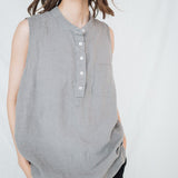 FREIDA sleeveless polo shirt white - MOO Linen Shop