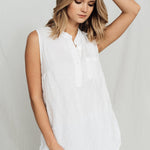 FREIDA sleeveless polo shirt white - MOO Linen Shop