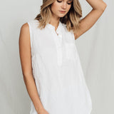 FREIDA sleeveless polo shirt white - MOO Linen Shop