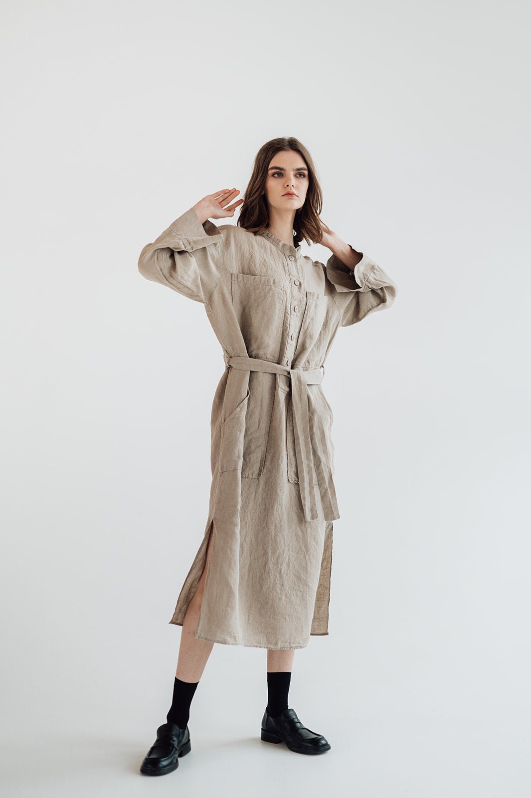 GINA shirt dress cream - MOO Linen Shop
