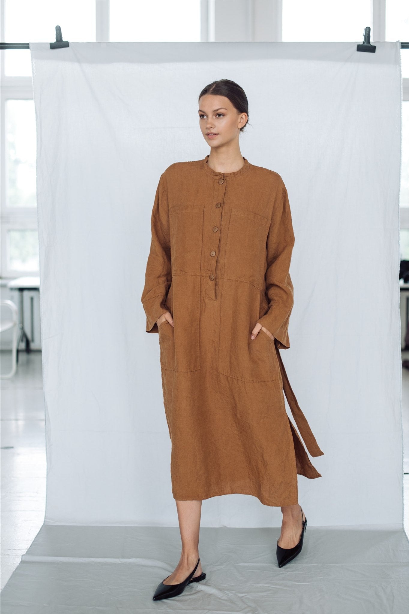 GINA shirt dress cream - MOO Linen Shop