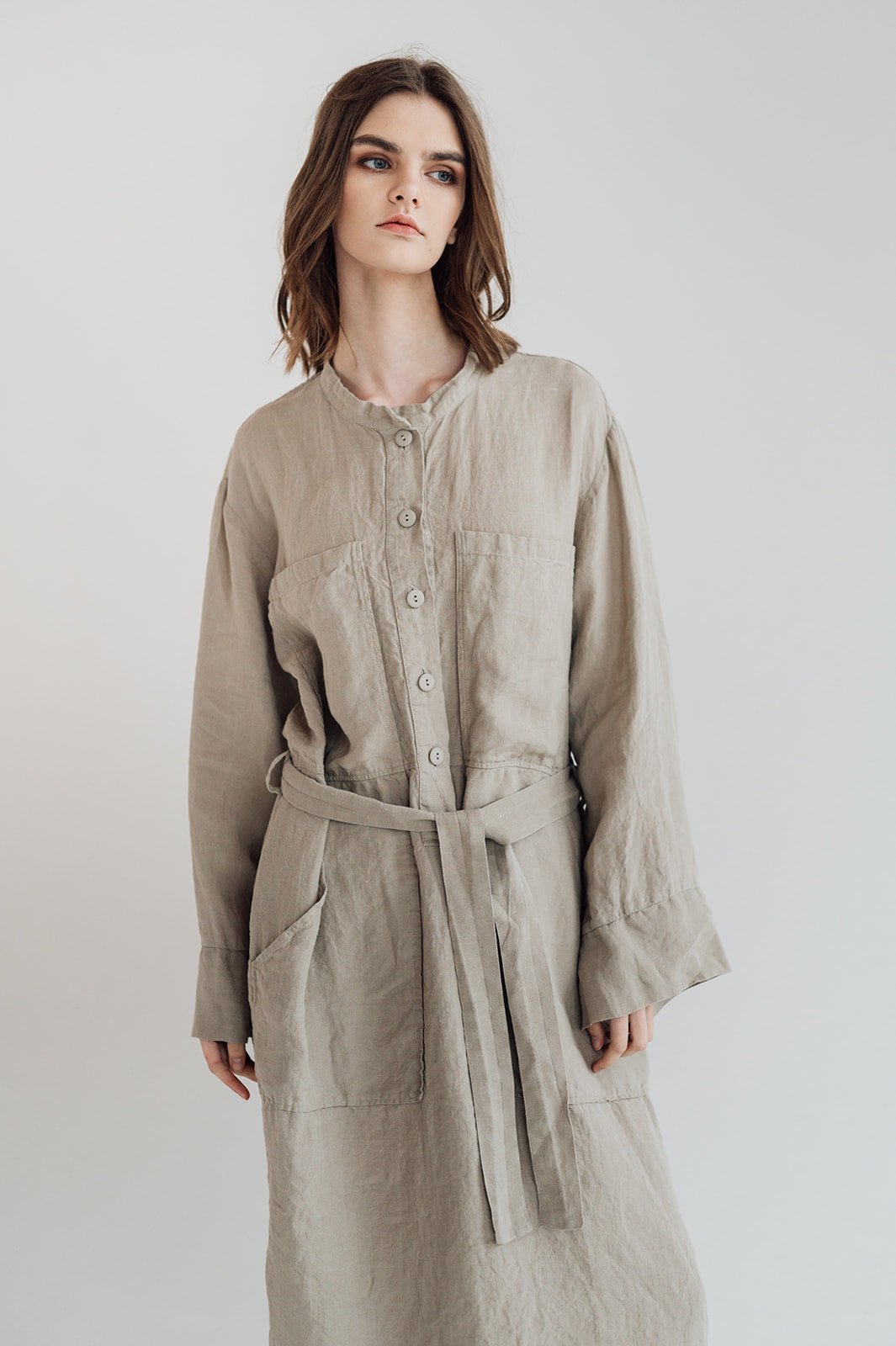 GINA shirt dress cream - MOO Linen Shop