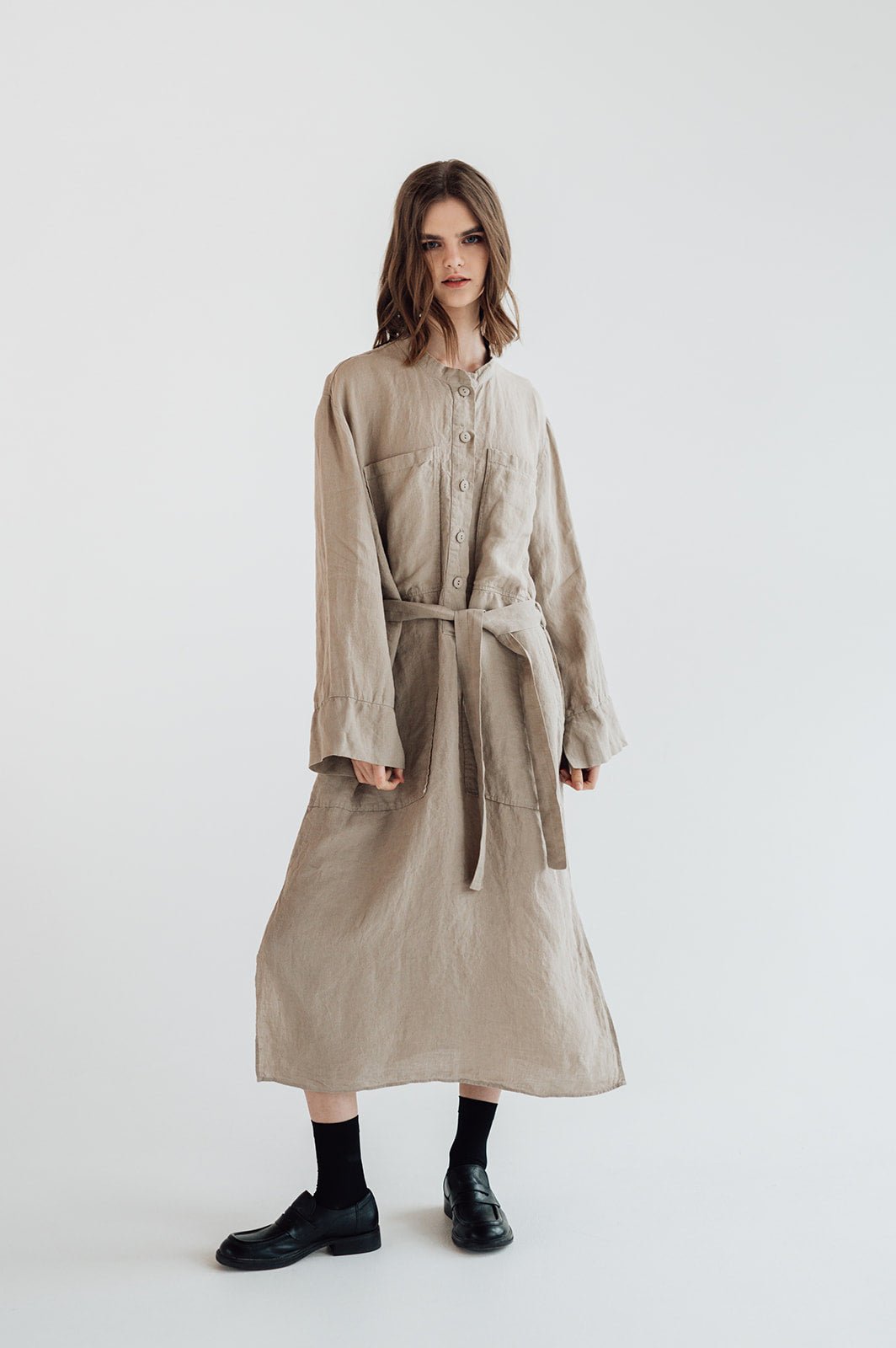 GINA shirt dress cream - MOO Linen Shop