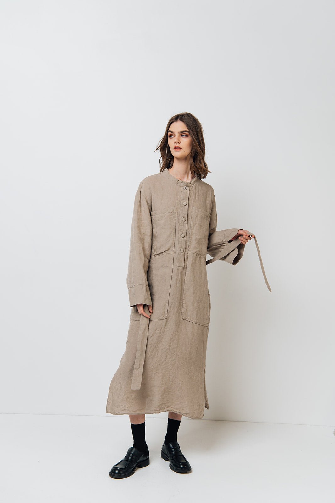 GINA shirt dress cream - MOO Linen Shop