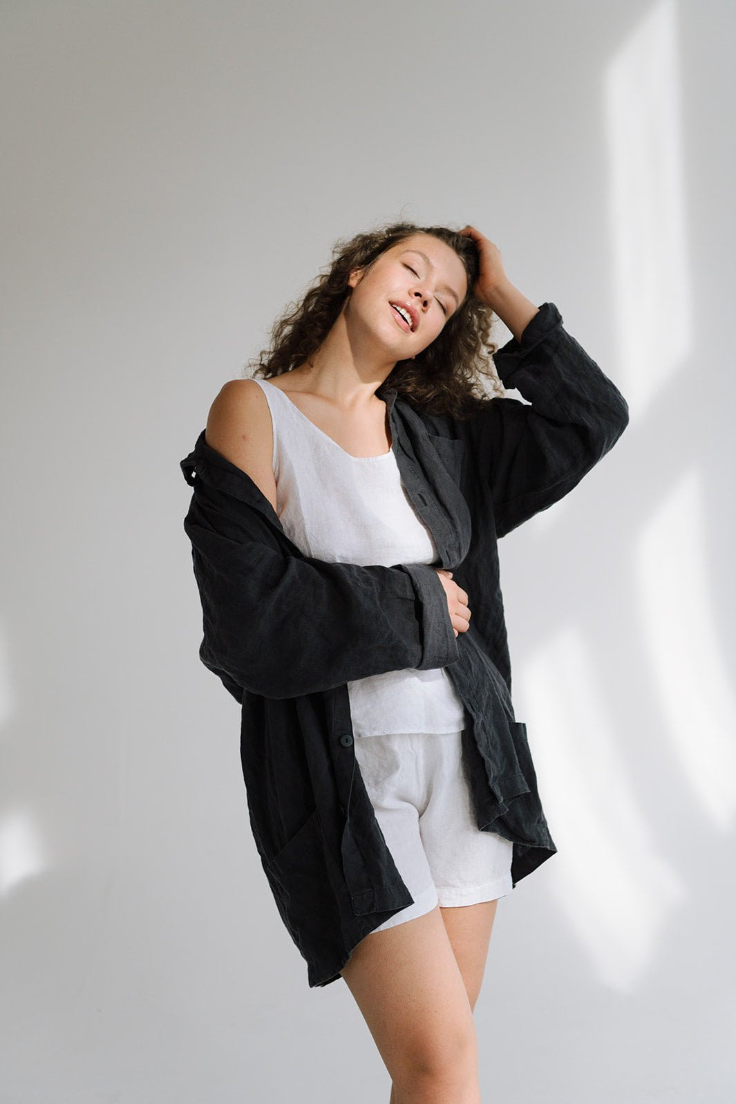 GOOD Morning oversize linen shirt natural - MOO Linen Shop