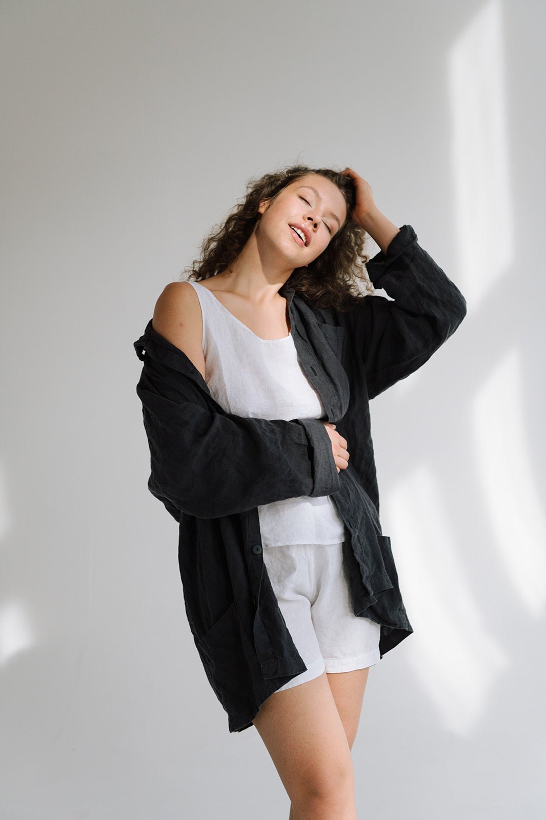GOOD Morning oversize linen shirt natural - MOO Linen Shop