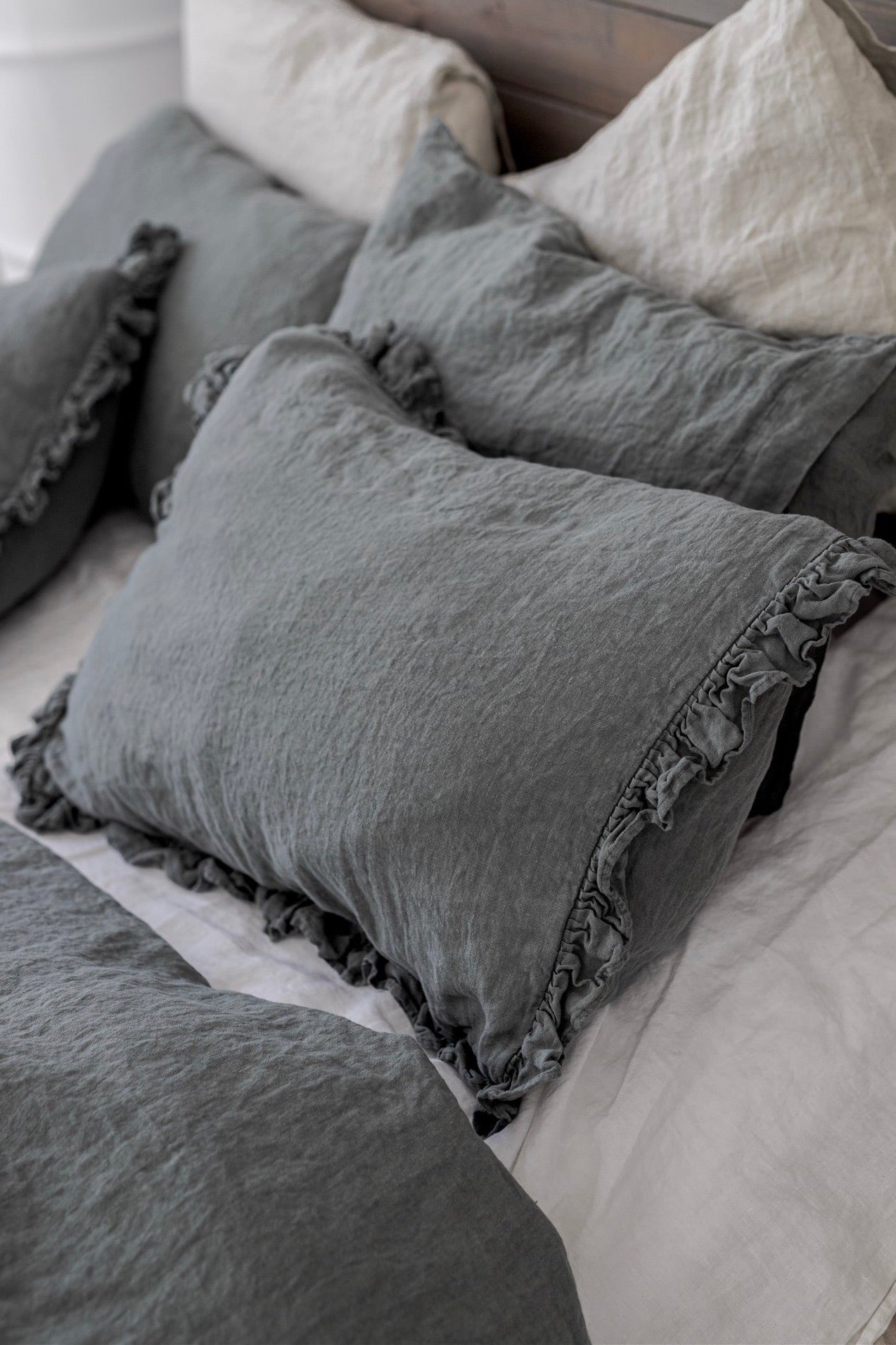 GREY PEARL washed linen duvet cover set white - MOO Linen Shop