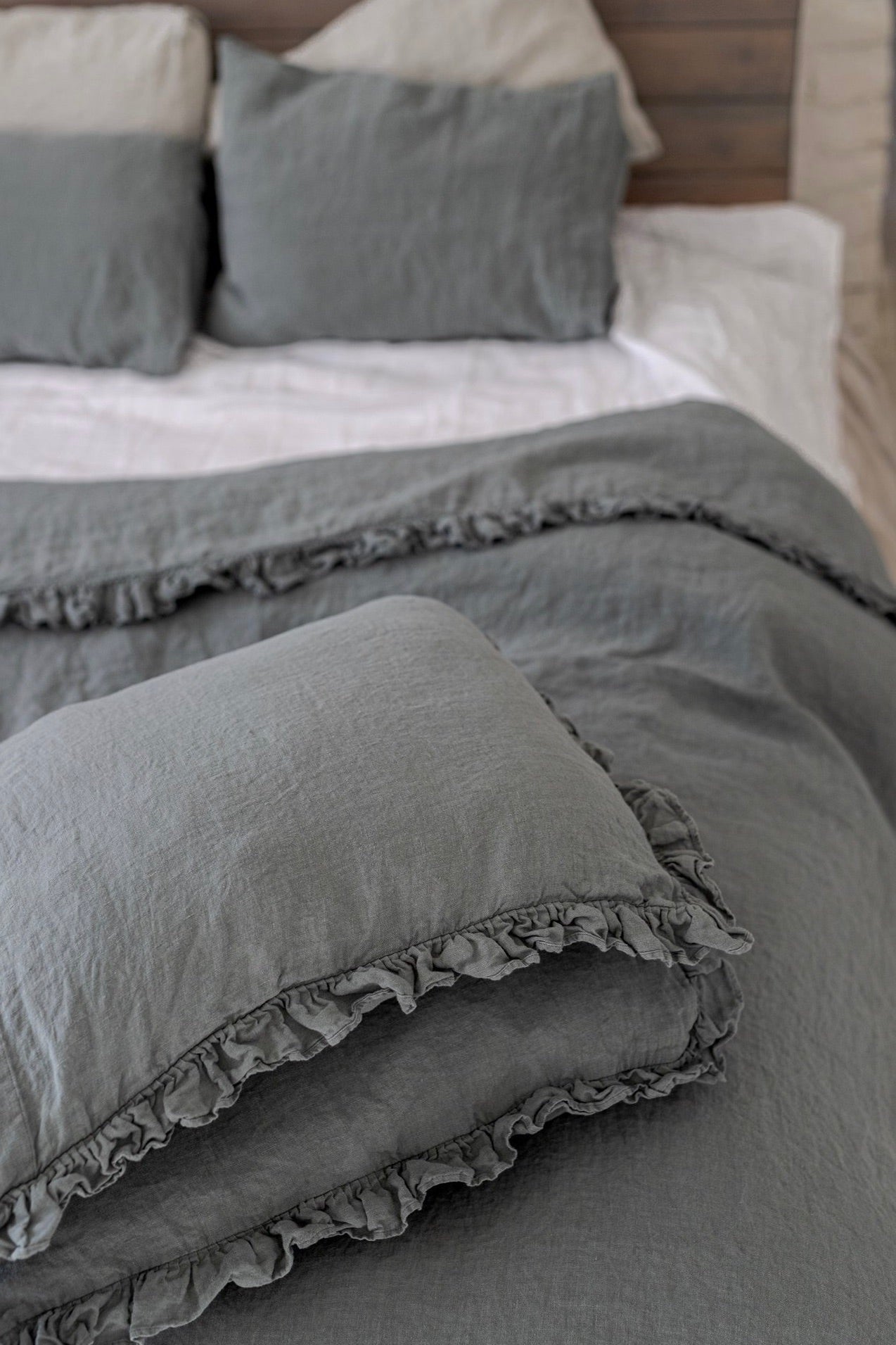 GREY PEARL washed linen duvet cover set white - MOO Linen Shop