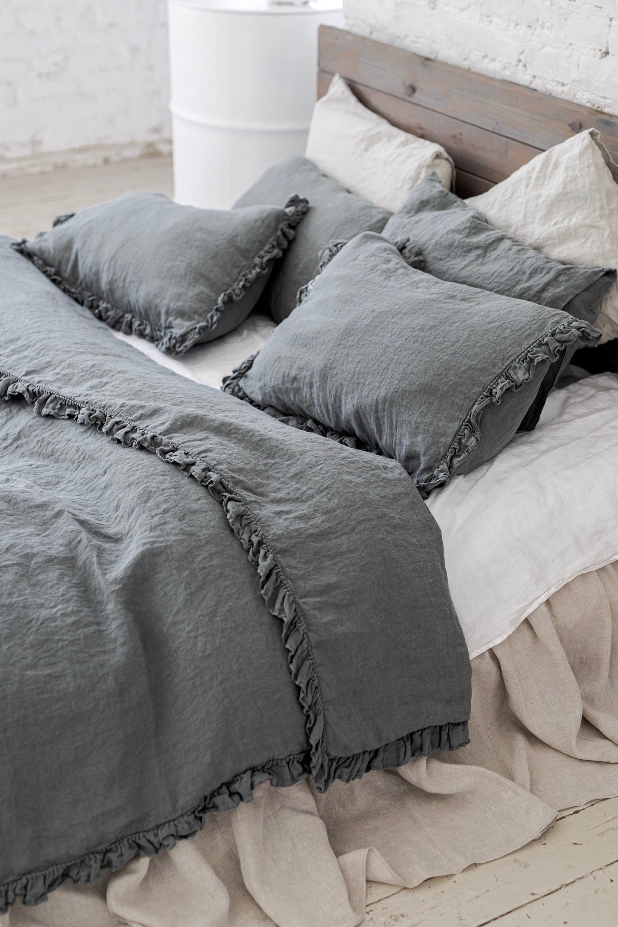 GREY PEARL washed linen duvet cover set white - MOO Linen Shop