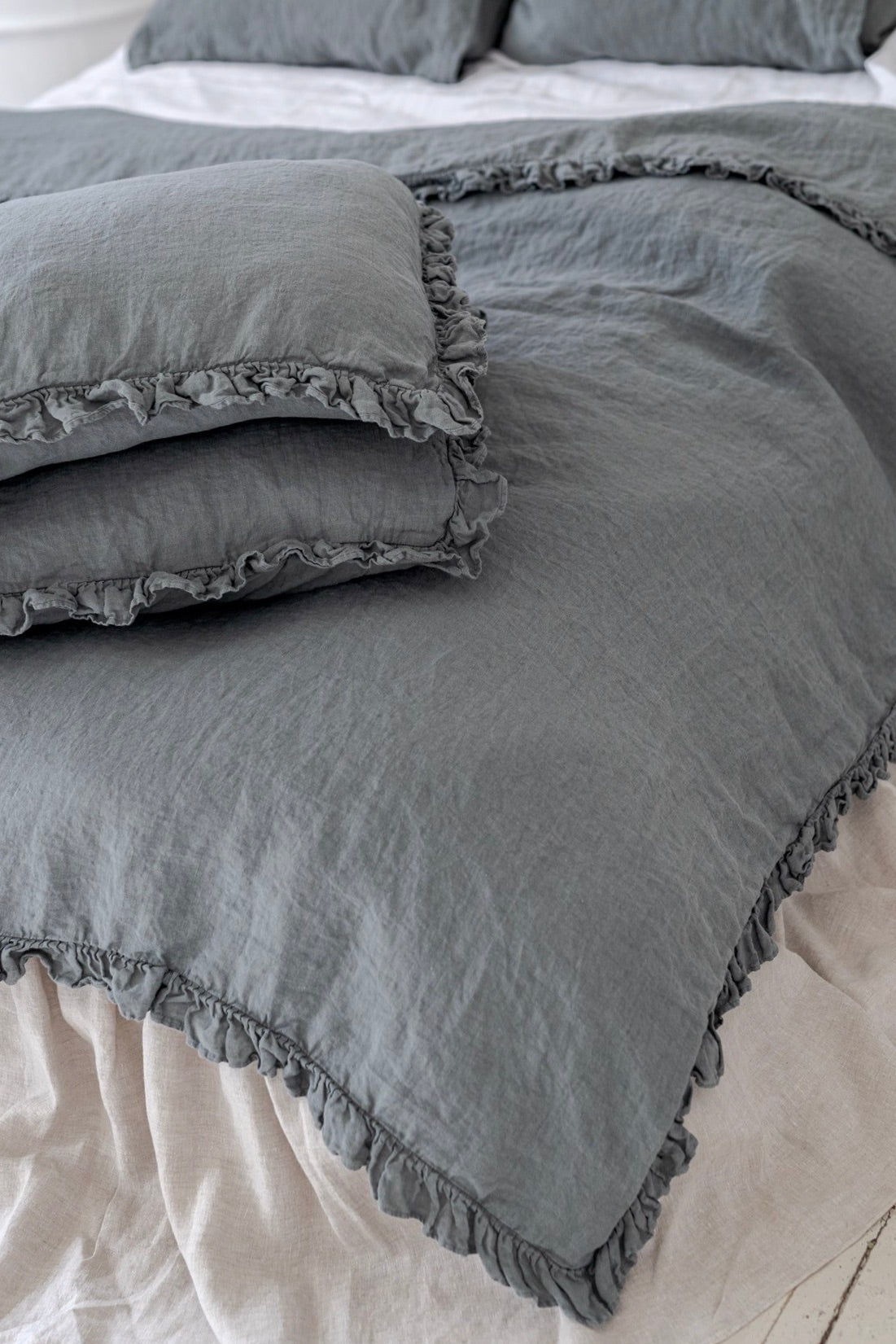 GREY PEARL washed linen duvet cover set white - MOO Linen Shop