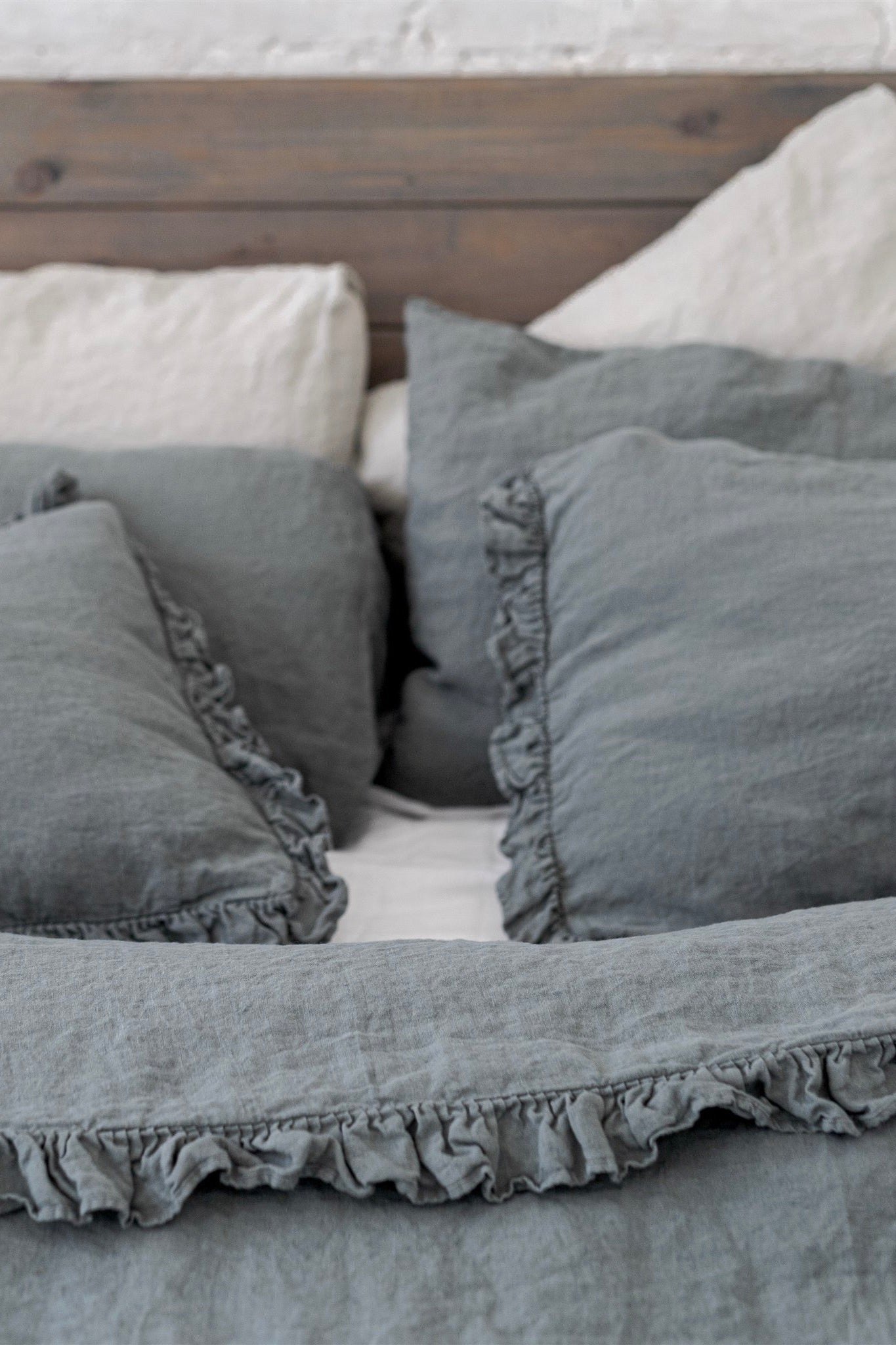 GREY PEARL washed linen duvet cover set white - MOO Linen Shop