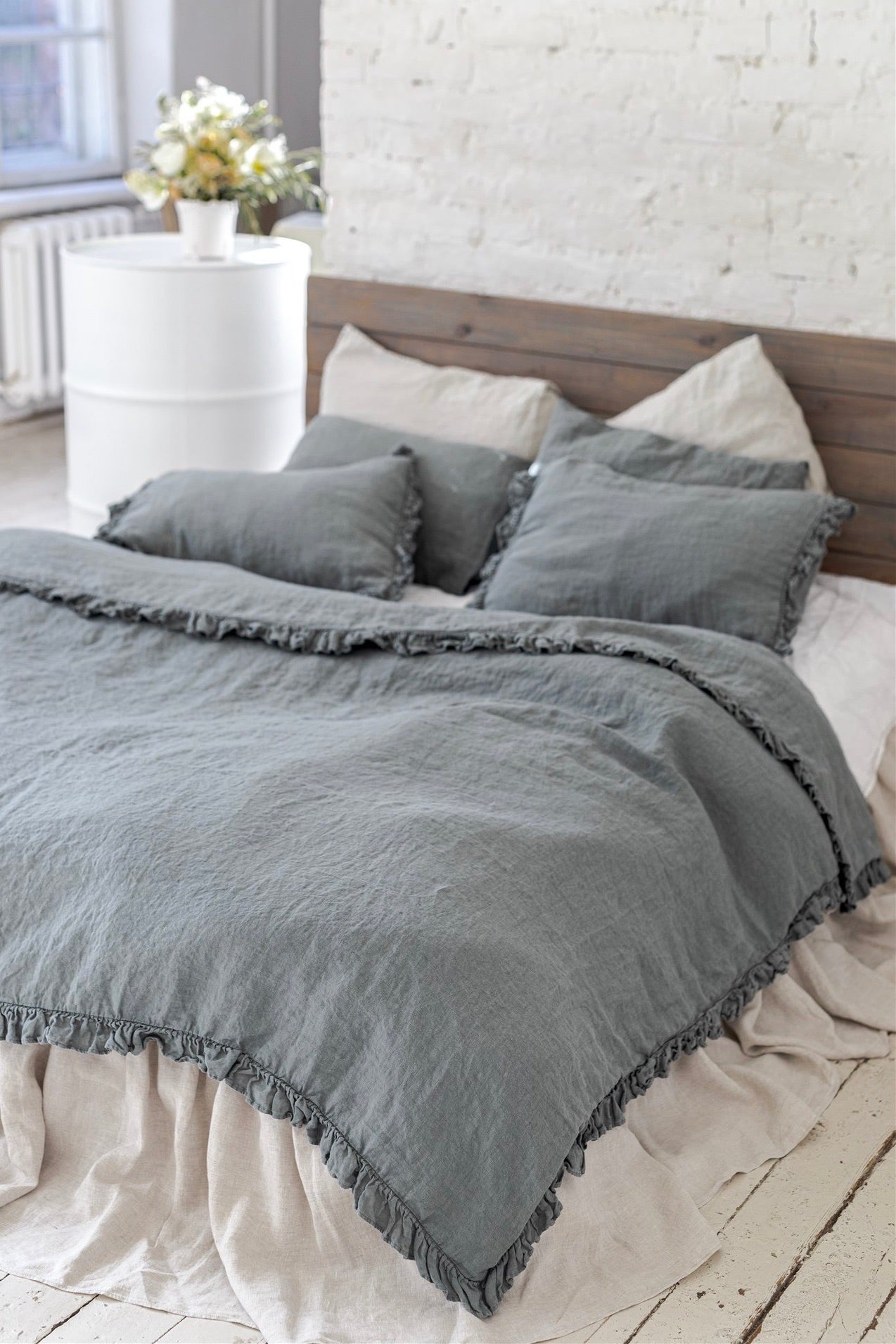 GREY PEARL washed linen duvet cover set white - MOO Linen Shop