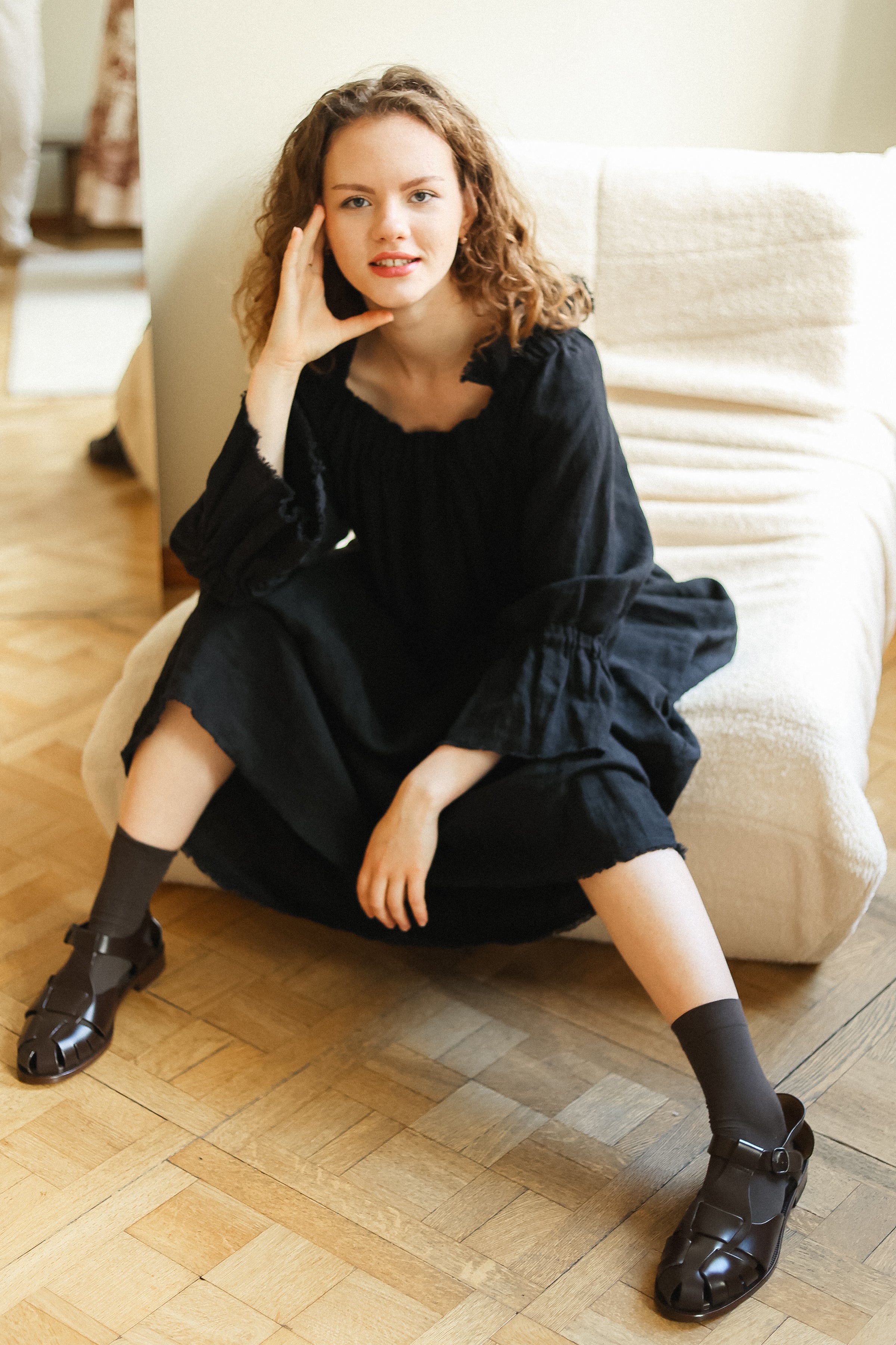 JACKY linen dress royal blue - MOO Linen Shop