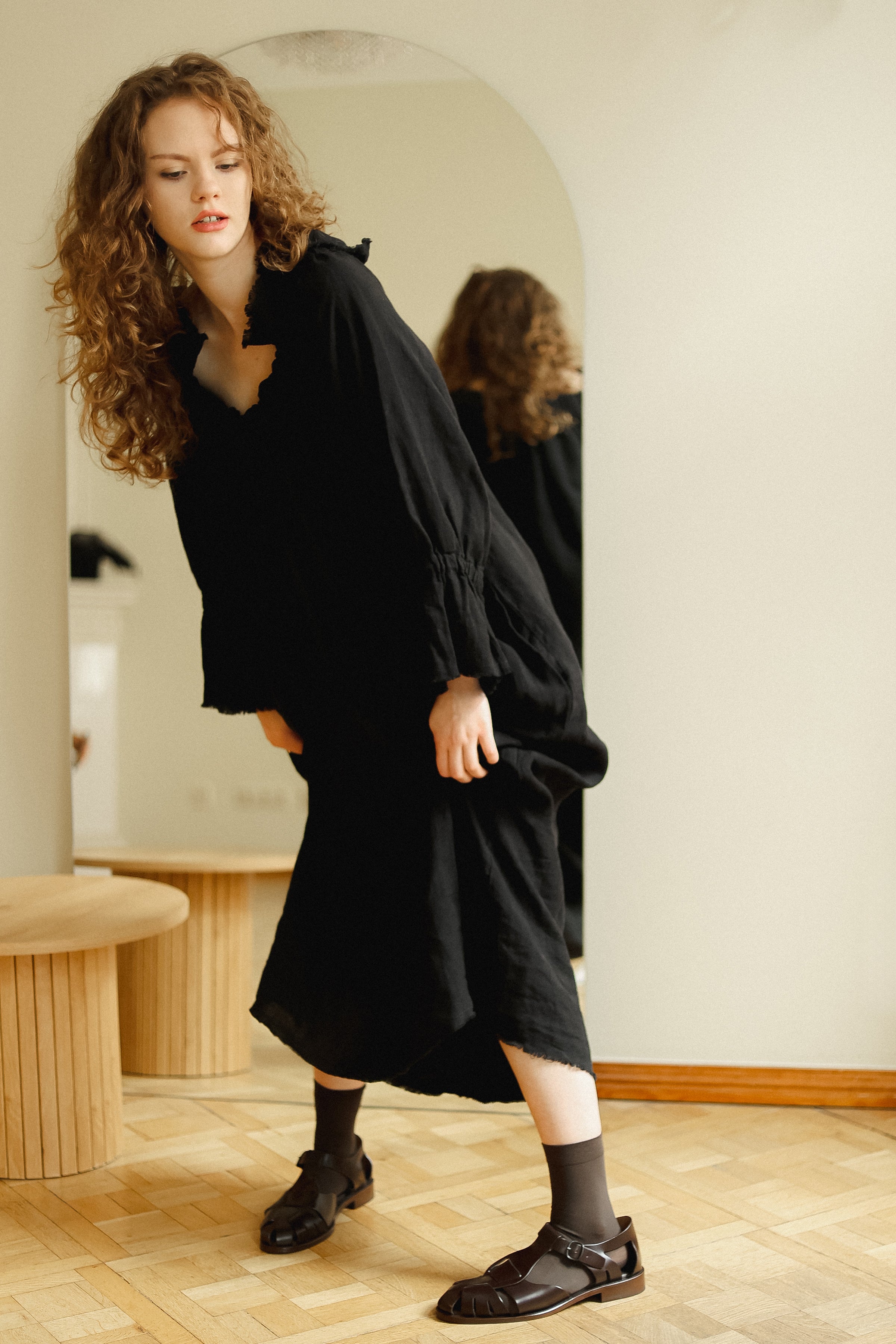 JACKY linen dress royal blue - MOO Linen Shop