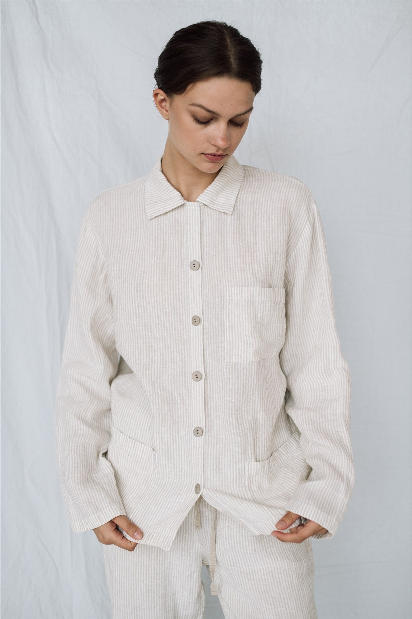 JANE linen pajama green olive - MOO Linen Shop