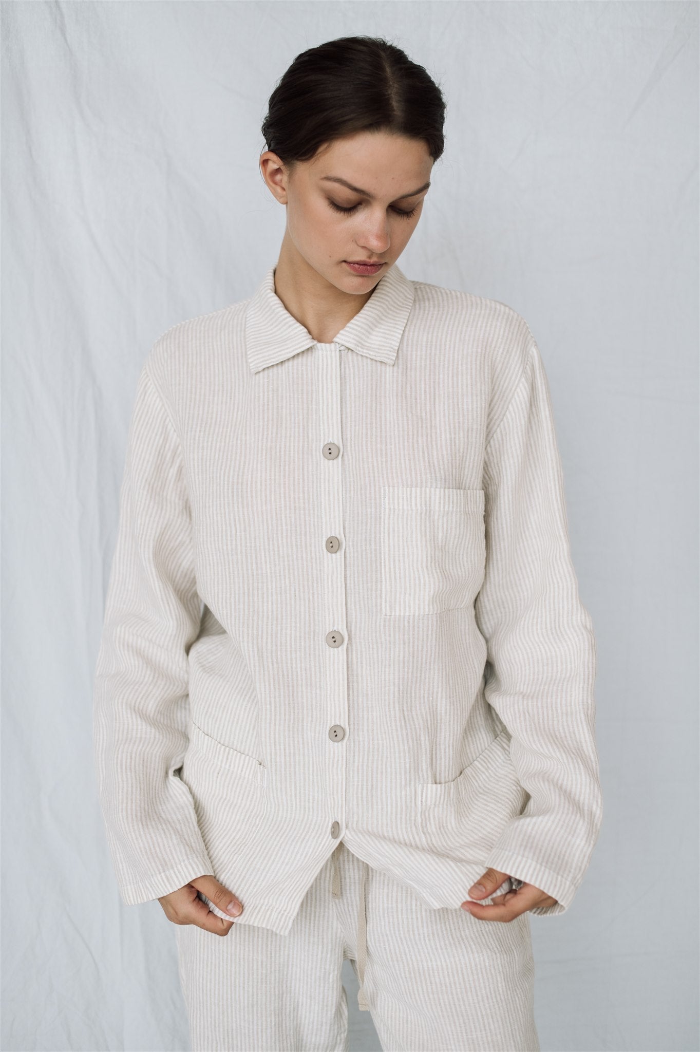 JANE linen pajama green olive - MOO Linen Shop