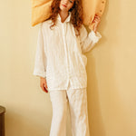 JANE linen pajama natural gingham - MOO Linen Shop