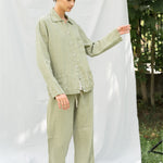 JANE linen pajama green olive - MOO Linen Shop