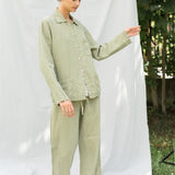 JANE linen pajama green olive - MOO Linen Shop