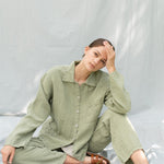 JANE linen pajama green olive - MOO Linen Shop