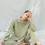 JANE linen pajama green olive - MOO Linen Shop