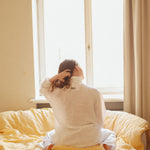 JANE linen pajama natural gingham - MOO Linen Shop