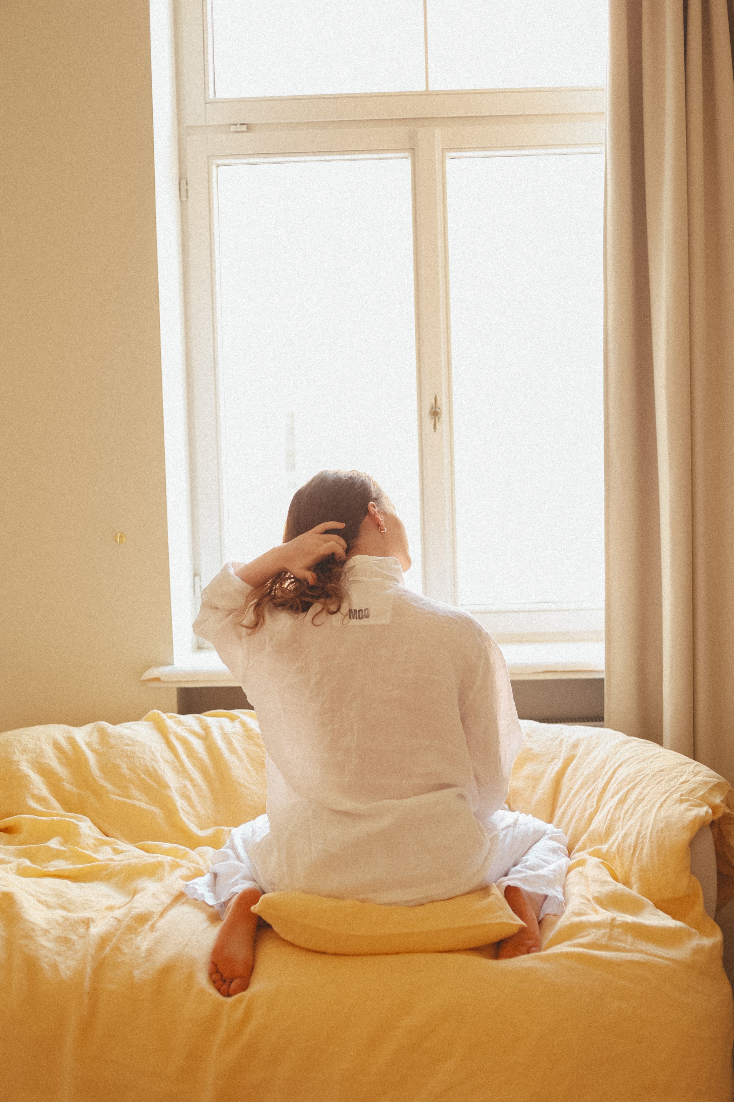 JANE linen pajama natural gingham - MOO Linen Shop