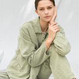 JANE linen pajama green olive - MOO Linen Shop