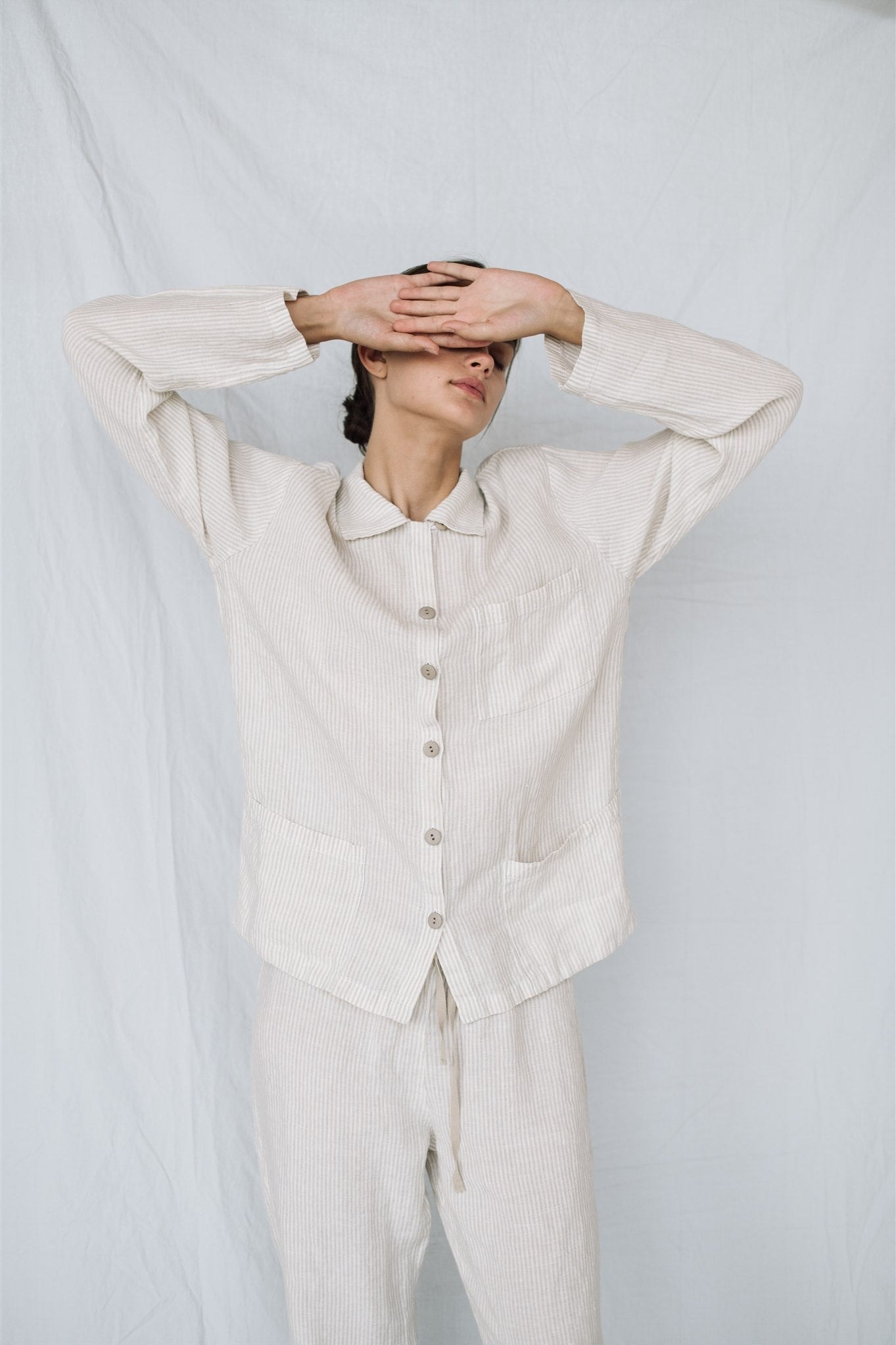 JANE linen pajama green olive - MOO Linen Shop