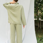 JANE linen pajama green olive - MOO Linen Shop